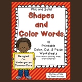 Flat and Solid Shapes & Color Words Cut & Paste Worksheets