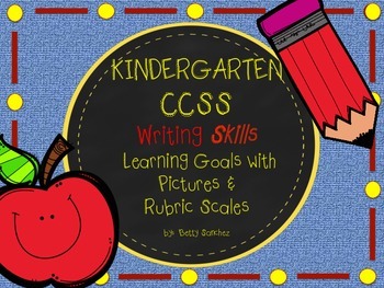 Preview of Common Core Kindergarten WRITING Goals with Graphics & Rubrics