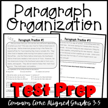 Preview of Common Core Language Arts Test Prep- Paragraph Organization
