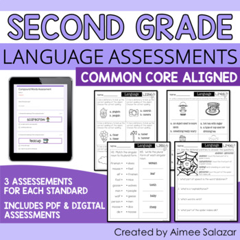 Preview of Language Assessments for Second Grade (PDF & Digital) / Distance Learning