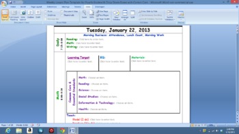 Preview of Common Core  Lesson Plan Template with Drop Down Boxes for Grade Four