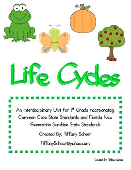 Preview of Common Core Lifecycle Unit First Grade Butterfly, Frog, Apple Tree, & Pumpkin