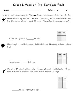 Common Core MATH Grade 1, Module 4 PRE TEST by Amanda's A Plus Activities