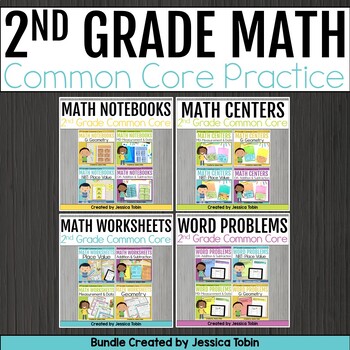 Preview of 2nd Grade Math Bundle- Common Core Math Centers, Worksheets, Word Problems, More