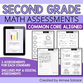 Preview of Math Assessments for Second Grade (PDF & Digital) / Distance Learning