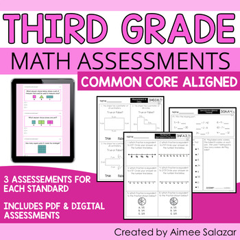 Preview of Math Assessments for Third Grade PDF & Digital / Distance Learning