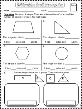 Common Core Math Assessments for 1st Grade - Geometry (Grade 1 CCSS)