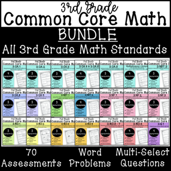 Preview of Common Core Math BUNDLE | 70 Assessments for ALL 3rd Grade Math Standards