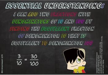 Preview of Adding Fractions with Denominators of 10 & 100:Math Lesson & Task Card Bundle