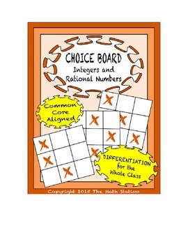Preview of Common Core Math - CHOICE BOARD Integers & Rational Numbers - 6th Grade