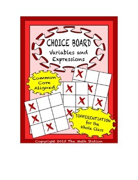 Preview of Common Core Math - CHOICE BOARD Variables & Expressions - 6th Grade