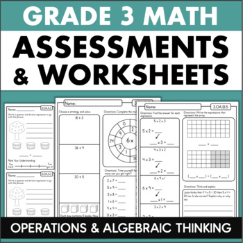 Preview of Multiplication & Division Strategies Practice Worksheets & Assessments 3rd Grade