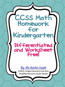 Preview of Common Core Math Homework for Kindergarten