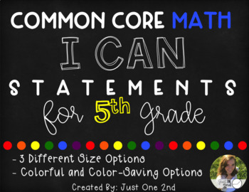 Preview of Common Core Math I Can Statements for 5th Grade