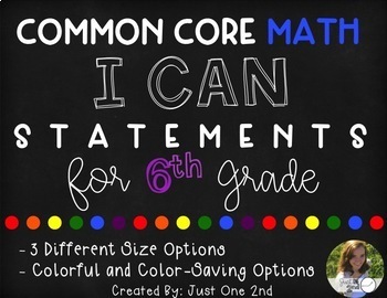 Preview of Common Core Math I Can Statements for 6th Grade