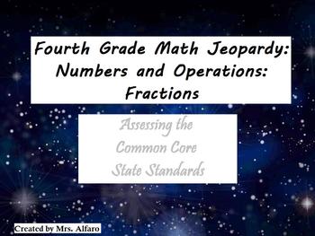 Preview of Common Core Math Jeopardy Game/Flipchart Fractions: Comparing, Ordering, Adding