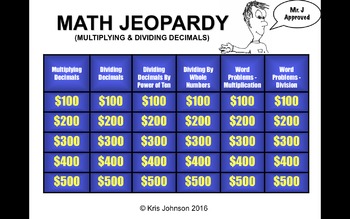 Preview of Common Core Math Jeopardy (With Videos) - Multiplying and Dividing Decimals