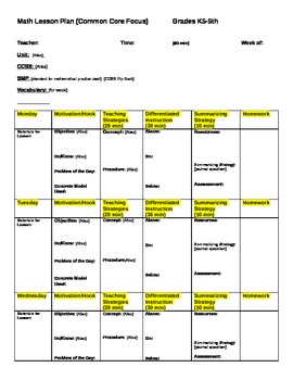 Preview of Common Core Math Lesson Plan for all grade-levels