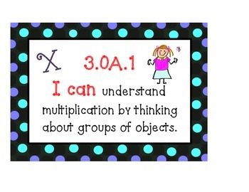 Preview of Common Core Math "I Can" Posters (Aqua Pok-a-Dot)