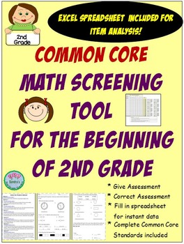 Preview of Common Core Math Screening Tool for the Beginning of 2nd Grade with Excel Sheet
