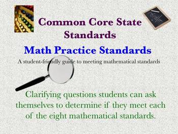 Preview of Common Core Math Standards! Clarifying Question Guide for Students!