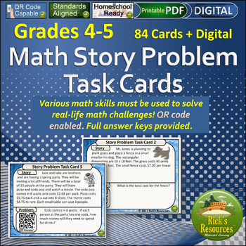 Preview of Multi-Step Word Problems Cards - 4th and 5th Grades - Print and Digital Versions