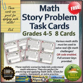 Preview of Math Word Problem Challenges Task Cards FREE