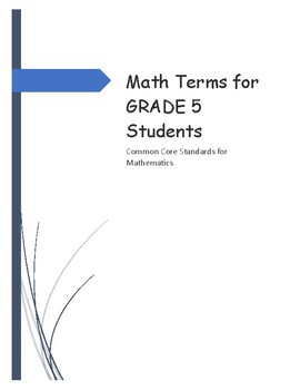 Preview of Common Core Math Terms for Grade 5 Students