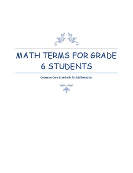 Preview of Common Core Math Terms for Grade 6 Students