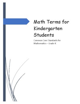 Preview of Common Core Math Terms for Kindergarten Students