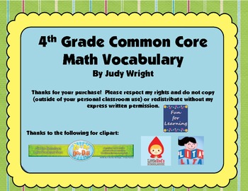 Preview of Common Core Math Vocabulary: 4th Grade
