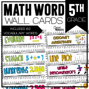 Common Core Math Vocabulary Cards For 5th Grade By Ginger Snaps Tpt