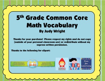 Preview of Common Core Math Vocabulary: 5th Grade