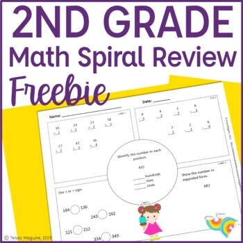 Preview of 2nd Grade Math Spiral Review | Morning Work | Homework | Free