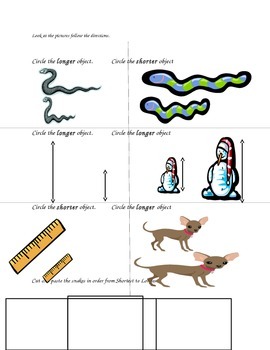 Preview of Math Workheets: MEASUREMENT, COMPARING LENGTH, STANDARD UNITS, DATA