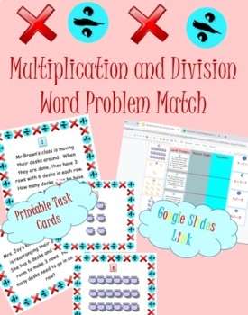 Preview of Common Core Multiplication and Division Word Problem Match Task Cards