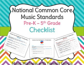 Preview of Common Core Music Standards Checklists - Elementary School (Pre-K - 5th Grade)