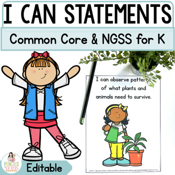 Preview of Common Core & NGSS Student-Friendly I Can Statements for Kindergarten