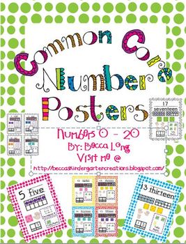 Preview of Common Core Number Posters - Numbers 0-20 Polka Dot