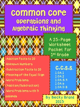 Preview of Common Core Operations and Algebraic Thinking Math Worksheets for First Grade
