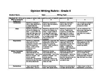 rubric for an opinion essay