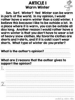 Common Core Opinion Writing -Winter -Beginning to cite textual evidence