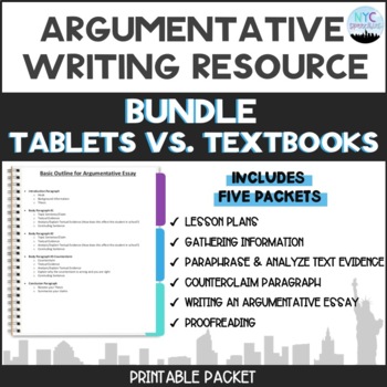Preview of Bundle: Argumentative Essay Packets & Lesson Plans: Tablets vs. Textbooks