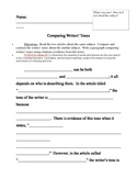 Common Core Paragraph Template - Comparing Writers' Tones