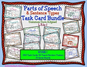 Preview of Common Core Parts of Speech & Sentence Types Task Card BUNDLE