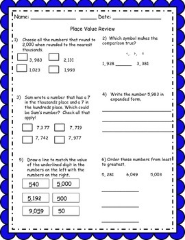 common core place value quizreview worksheet by mrs gennaro tpt