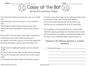 Common Core Poetry Practice Grades 4-5: Casey at the Bat | TpT