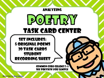 Preview of Common Core Poetry Task Cards-Grades 3-5- Analyzing Poetry Center
