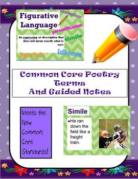 Preview of Common Core Poetry Terms and Guided Notes