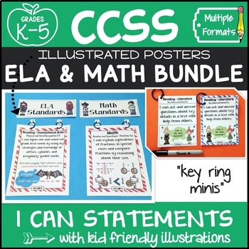 Preview of Common Core Posters - I Can Statements Math & ELA (K-5) - Full Page Size Bundle